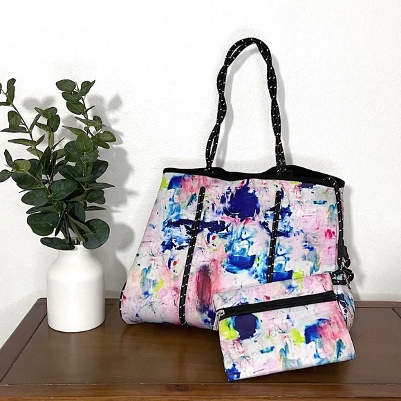 Bags Abstract Pastel Painted Canvas Neoprene Waterproof Tote